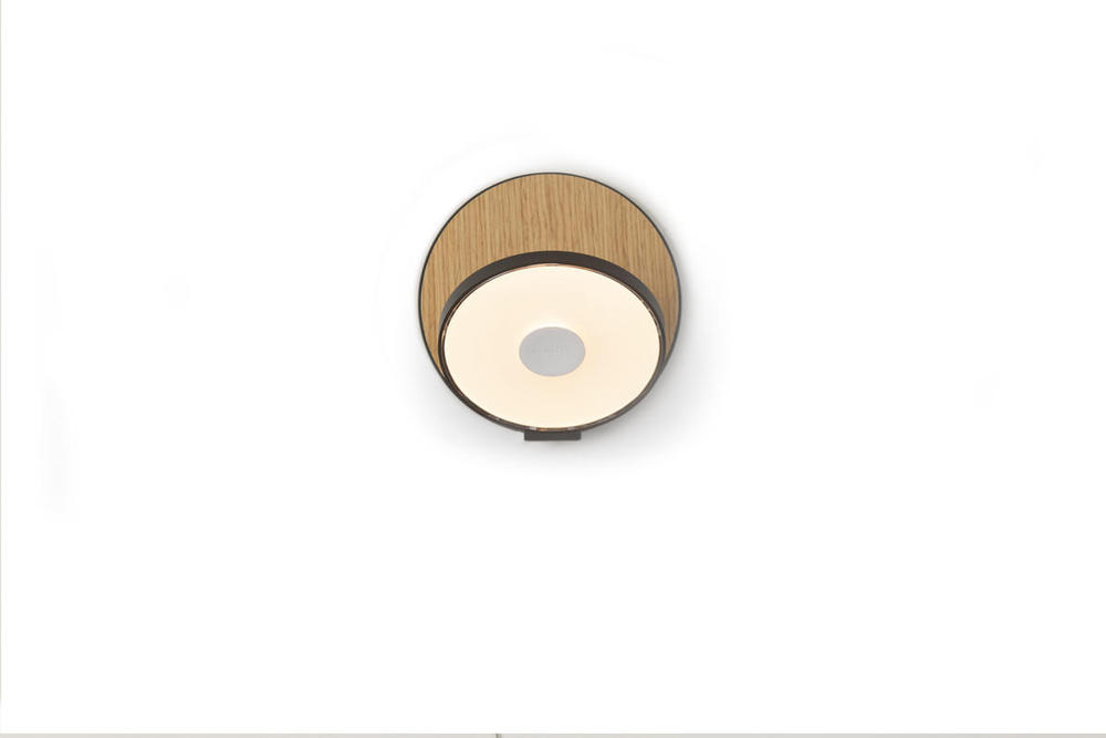 Gravy Wall Sconce - Metallic Black body, White Oak plates - Plug-in